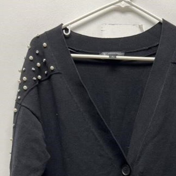 NEW INC International Concepts Womens Button Cardigan Pearl Accents medium black - Picture 2 of 2